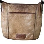Fossil VTG  Genuine Leather Brown Crossbody Bag Tan Satchel Zip-Top Key Charm Y2K Photo 2