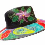 HAT MEXICAN Artisanal Hand Painted Fedora Floral Sombrero Panama Bohemian Black Photo 5