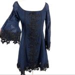 New Sara Campbell Mini Blue Floral Lace Dress Long Bell Sleeve Navy Size 0 Photo 15