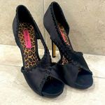 Betsey Johnson  Black Satin Walter D'orsay Pumps Size 7  Open-Toe Shoes Photo 0
