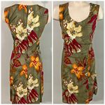 Vintage Hanes Collection Floral Rayon Dress Made in USA Olive Tropical XL 90s Tan Photo 9