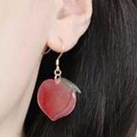 NEW Peach Watercolor Shaped Acrylic Hook Earrings Fruit Georgia Jewelry Gift Idea Pink Photo 4