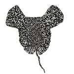 H&M Black and White Floral Ruched Tie Front Short Puff Sleeve Blouse Top Photo 3