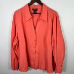 Finity Women Linen Blend Blouse 22/24 Coral Button Up Shirt Coastal Grandma Chic Orange Size 22W Photo 0