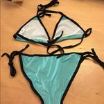 B3 New Women’s AMI Super Sexy 2Pc Teal and Black String Bikini Set size Small Photo 4