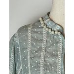 ZARA  Blue Green Embroidered Pom Pom Neck Embroidered‎ Eyelet Blouse Size XS Photo 5
