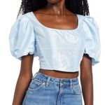 Topshop NWT  Blue Puff Sleeve Taffeta Crop Top Photo 0