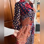 Vintage 70s Patchwork Maxidress Bold Mix of Patterns Button Front Pointed Collar Red Size 6 Photo 5