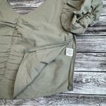 Very J V ery j Women's Bubble Sleeve Crop V Neck Canvas Blouse Olive Green M Med Medium Photo 7