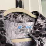 Ibkul Le Leopard Mock Neck Zip Top Short Sleeve Shirt Black Grey Pullover Top Size XL Photo 2