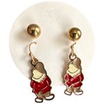 Christmas Gnome & Gift Earrings Set Gold Tone Enamel Holiday Jewelry Photo 1