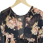 Topshop Floral Sheer Babydoll Tunic Top Black Pink Peach Women's US 2 Photo 4