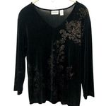 Chico's Chico’s Travelers Black Holographic Gold Floral Paisley Long Sleeve V-neck Top Photo 0