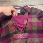 Blair  Plaid Flannel‎ Tunic Top Embroidered Pink Brown Green Womens S Fall Blouse Photo 6