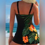Black Floral Swimsuit with Orange Hibiscus Size XL Photo 1