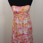 Women's Rnwy Dress Beautiful Strapless Printed Pink Yellow Long Maxi 6 Medium Photo 0