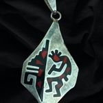 Vintage Mexico Silver Flute Playing Kokopelli W/ Red & Black Onyx Inlay Pendent Photo 2