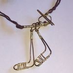 Wire Hockey Stick Brown Cord Boho Necklace Photo 2