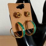 Vintage Gold & Green Hoop Knot Stud Earring Set of 2 Elegant Jewelry Photo 1