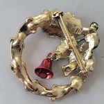 Vintage Christmas Holiday Jingly Bell Wreath Brooch Pin Stocking Stuffers Green Photo 2