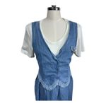 Vtg 90s Alexandra Lee‎ Denim Prairie Jumper Dress Lace Trim Tie Back Women's XL Blue Photo 1