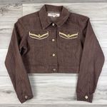 Vtg Y2K Denim Cropped Jean‎ Jacket Flare Pants Grunge Outfit 2 Piece Set Sz 11/L Brown Size L Photo 1