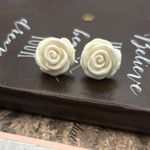Handmade White Rose Stud Earrings Stainless Steel Floral Vintage Style Photo 3