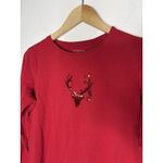 Liz Claiborne Size S Top Red Christmas Holiday Tee Sequin Reindeer Long Sleeve Photo 1