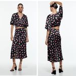 ZARA NWOT  SATIN MIDI SKIRT WITH FLORAL PRINT  HIGH WAIST BLOGGERS FAV Photo 1