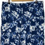 Loft Pull On Wide Leg Corfu Weekend Linen Blend Blue Floral Flowy Pants L 760946 Photo 3