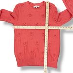 Loft  Bobble Pointelle Crewneck Sweater Coral Orange Medium Photo 11