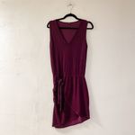 Monrow Super Soft Sleeveless V Neck Mini Dress with Tie in Merlot XS Purple Photo 1
