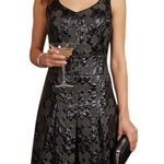 Etcetera Pleated Fit & Flare Cocktail Dress 4 Black Brown Circle Pattern Party Photo 0