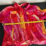 Linear Sheer Floral Art To Wear Button Front Shacket Pink Size XL Photo 7