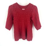 Sundance  Red Wool Blend 3/4 Sleeve Knitted Pom Pom Crewneck Sweater Photo 0