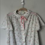 Vtg JCPenney Lounge House Dress Robe PEARL BUTTONS Coquette Floral Size Med + White Photo 1