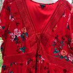 Torrid  Red Floral Flutter Sleeve Lace Up Neck Dress Size 3X Plus EUC Photo 1