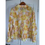 O Shirt Happy Yellow Crinkle Gauze‎ Blouse Womens Plus Size 22W Button Up Church Photo 2
