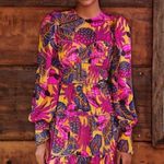 Farm Rio  Pink Floral Yellow Fruit Dream Long Sleeve Tiered Mini Dress L Photo 3