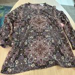 J.Jill  Paisley Print Blouse Medium Purple Keyhole Cutout Long Sleeve Polyester Photo 0