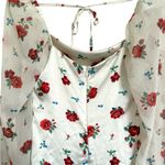 We Wore What  Dress 6 White Red Long Sleeve Roses Floral Puff Sleeve Cowl Photo 10
