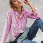 Pilcro  Anthropologie Mara Crushed Velvet Purple Button Up Relaxed Fit Photo 0