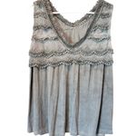 POL  Gray Crochet Detail Sleeveless Blouse Photo 4