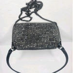 Madison West ‎ Rhinestone 2 Way Top Handle Chain Crossbody Purse Bag Silver Black Photo 0