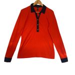 Wonder Long Sleeve Collared Polo Shirt Orange Navy Trim Casual Preppy Sporty M Size M Photo 1