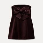ZARA Burgundy Velvet Strapless Bow Back Mini Dress Size Small Photo 4