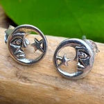 Sterling silver moon and star stud earrings Silver Photo 0