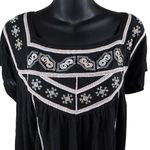 Free People Embroidered Boho Short Sleeve Muse Black Top Linen Blend Women’s S Photo 2