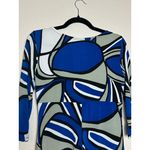 Bisou Bisou M Midi Dress Blue Gray White Stretch Abstract Print Modern Artsy Photo 8