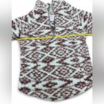 Cozy Sherpa Pullover Women’s Size Small Burgundy & White Aztec Print Photo 2